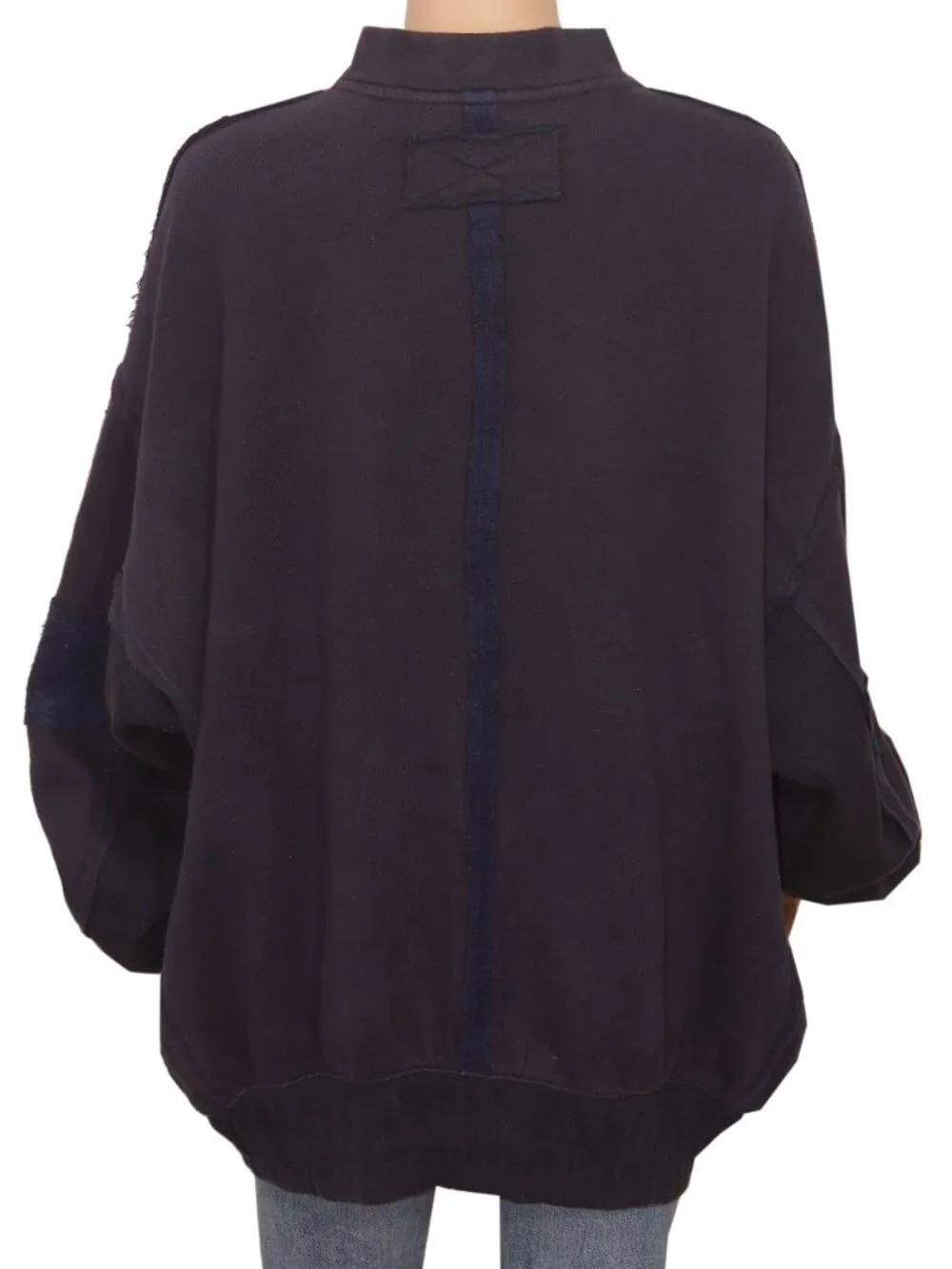 Free People Lou Moto Zip Jacket Dropped Shoulders Navy Long Sleeve L